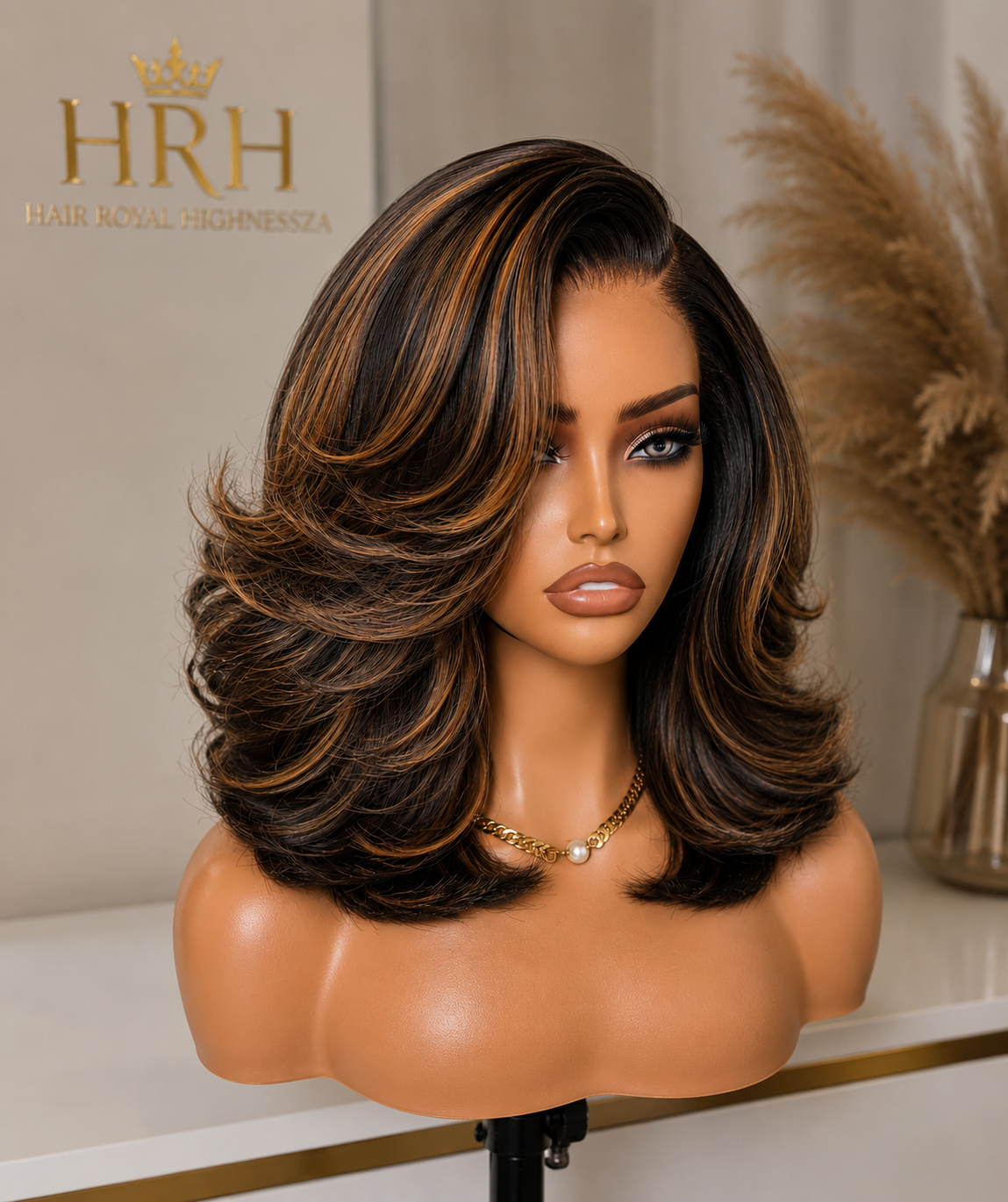 Blonde Highlight Short Layered Bob Wig Glueless 5x5 Closure