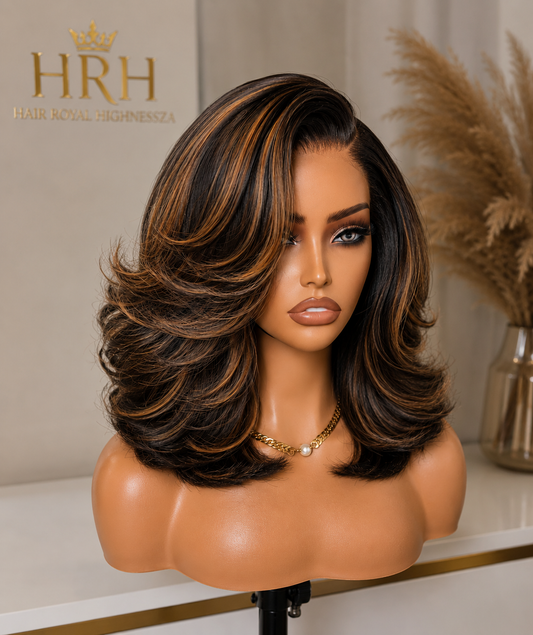 Blonde Highlight Short Layered Bob Wig Glueless 5x5 Closure