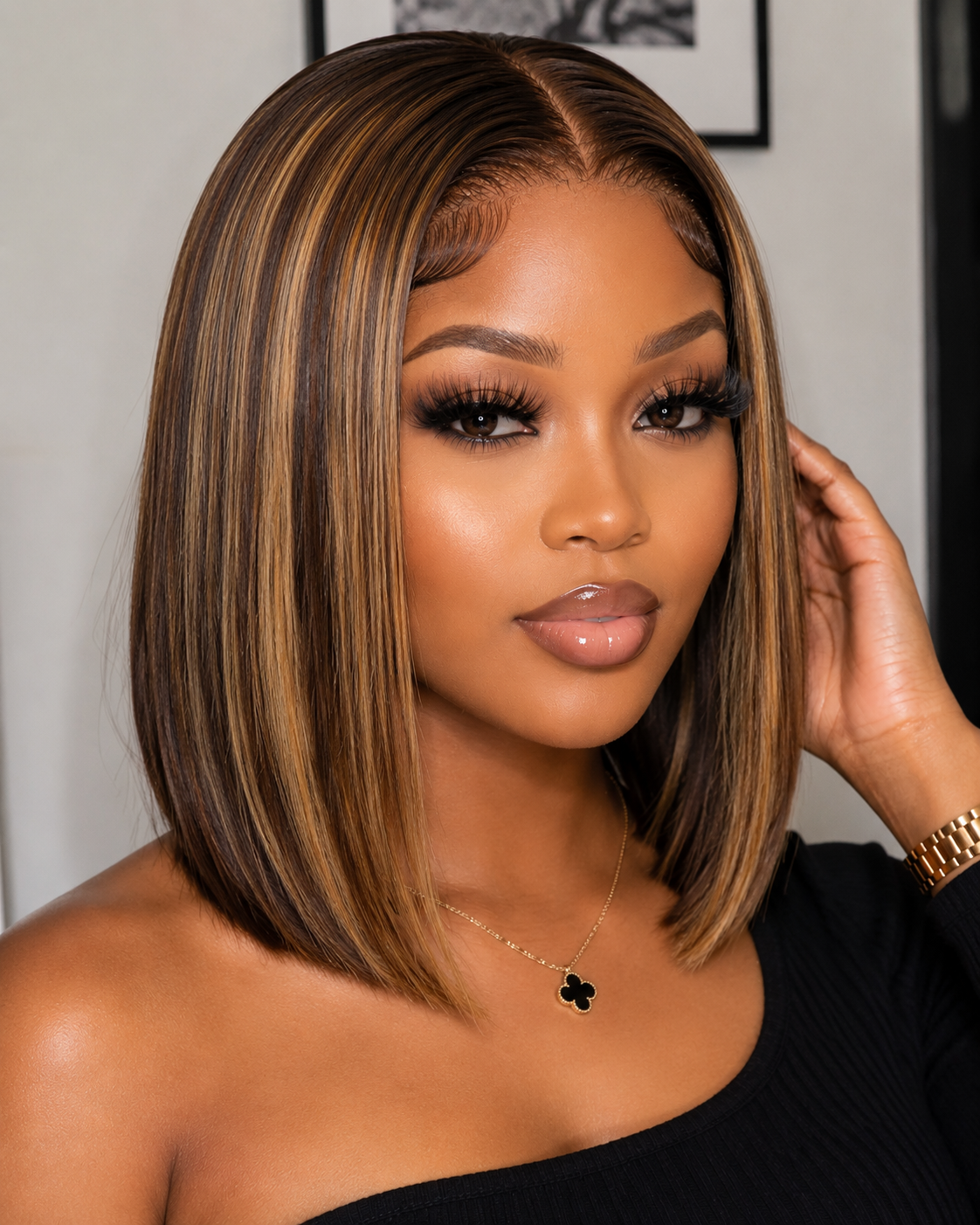 Glueless Piano Highlight vietnamese 4x4 Closure Bob Wig